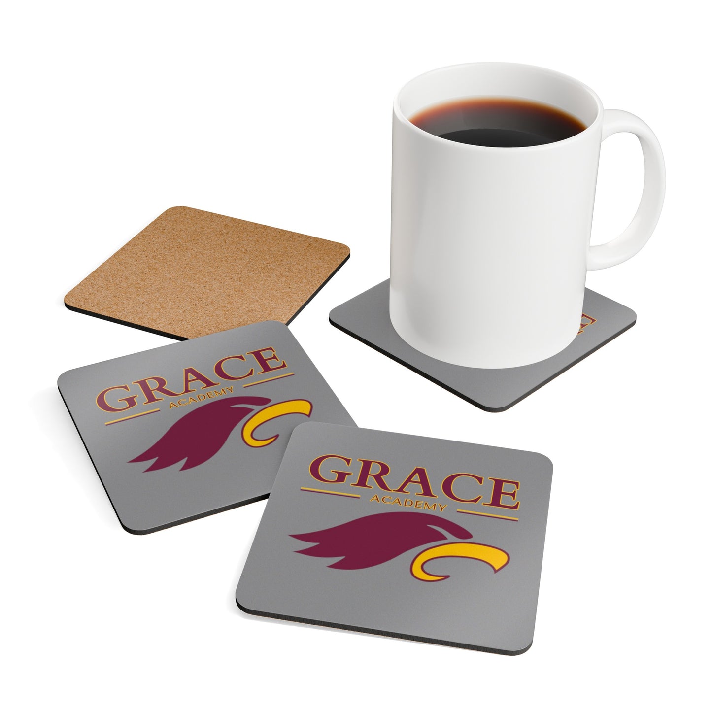 "GRACE ACADEMY" Corkwood Coaster Set (grey)