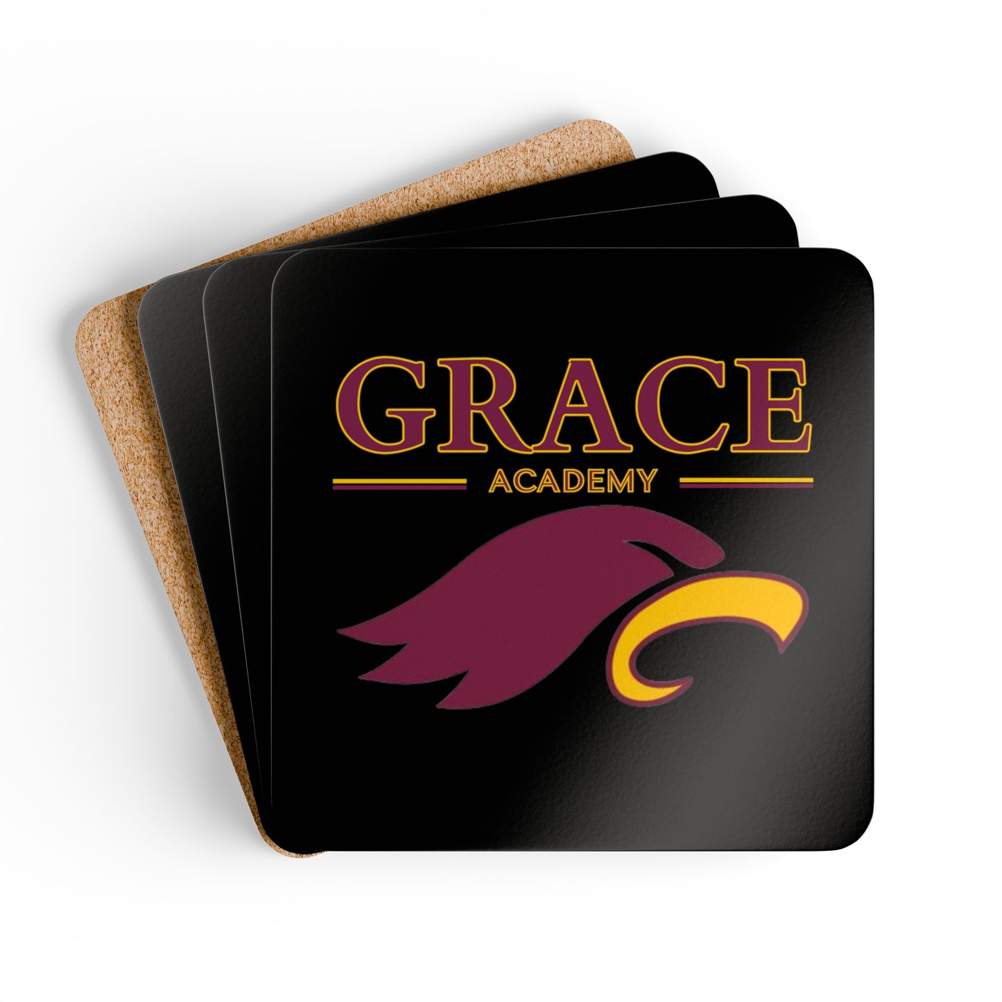 "GRACE ACADEMY" Corkwood Coaster Set (black)