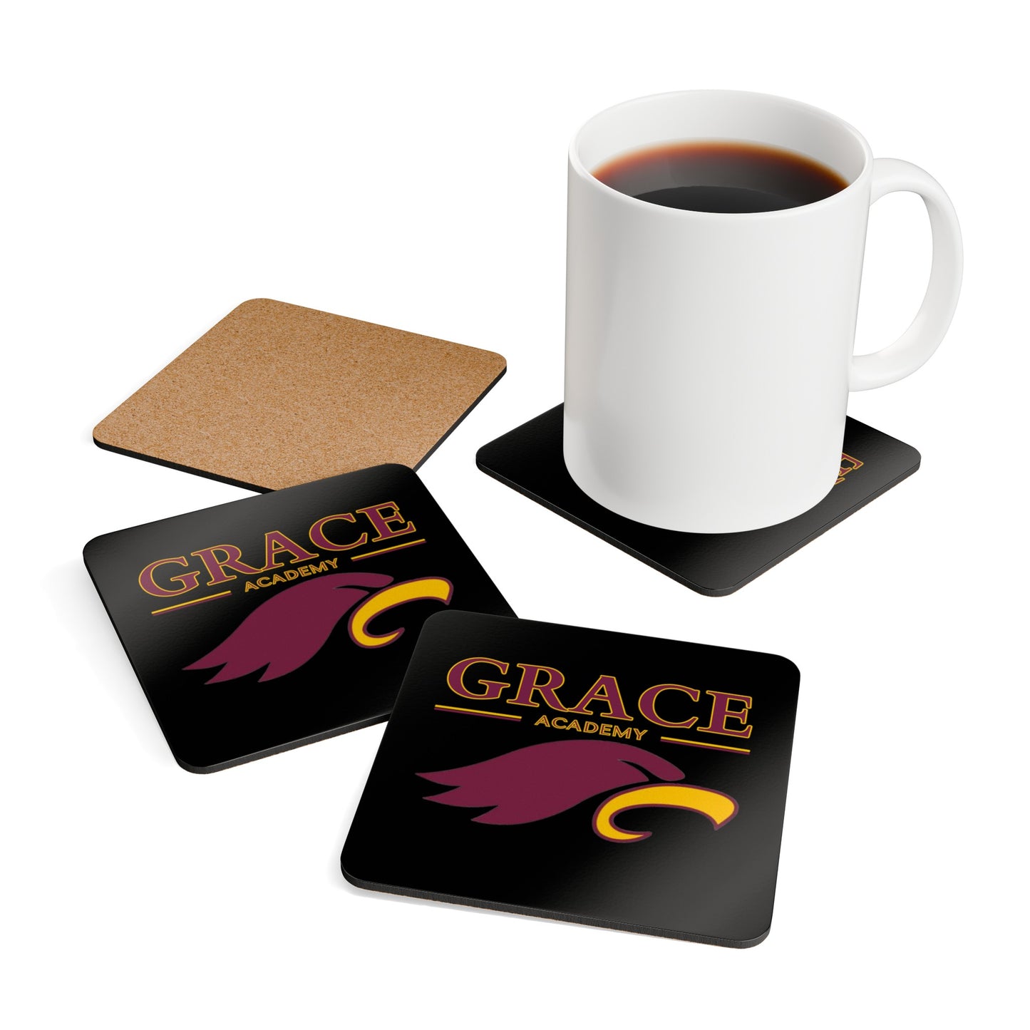 "GRACE ACADEMY" Corkwood Coaster Set (black)