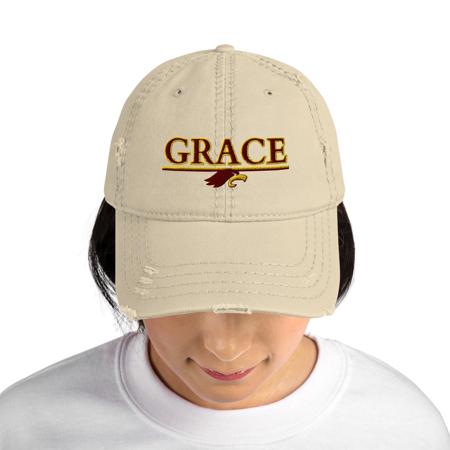 "GRACE w/ EAGLE" - Distressed Dad Hat (Embroidered)