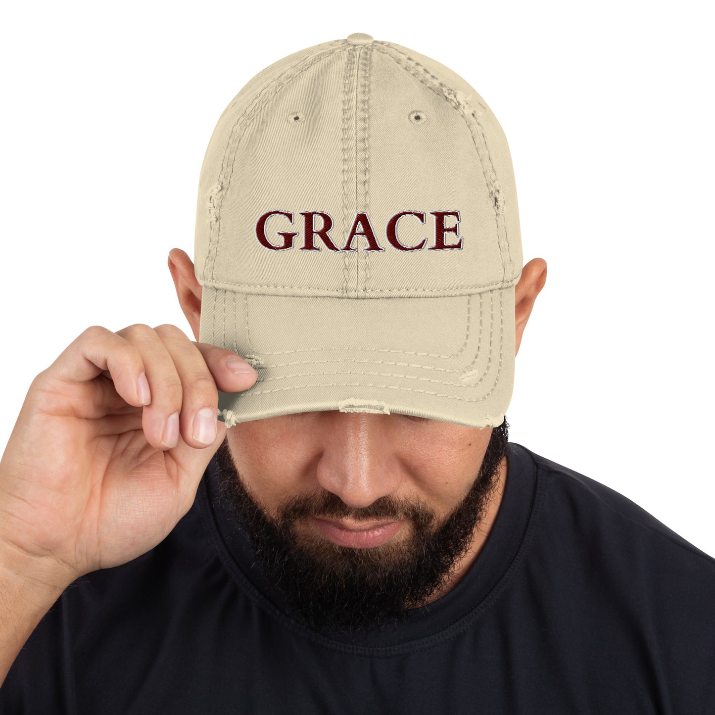 "GRACE" Distressed Hat (Embroidered)