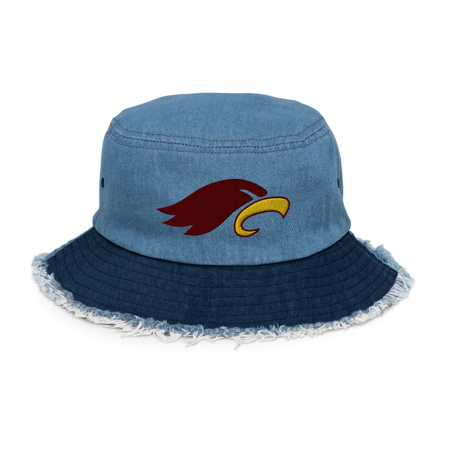 "EAGLE" Distressed denim bucket hat (Embroidered)