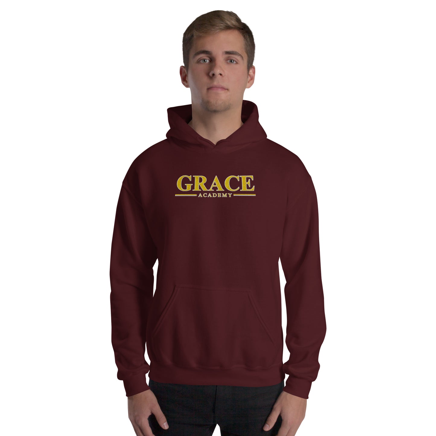 EMBROIDERED "ACADEMY" Maroon - Unisex Hooded Sweatshirt