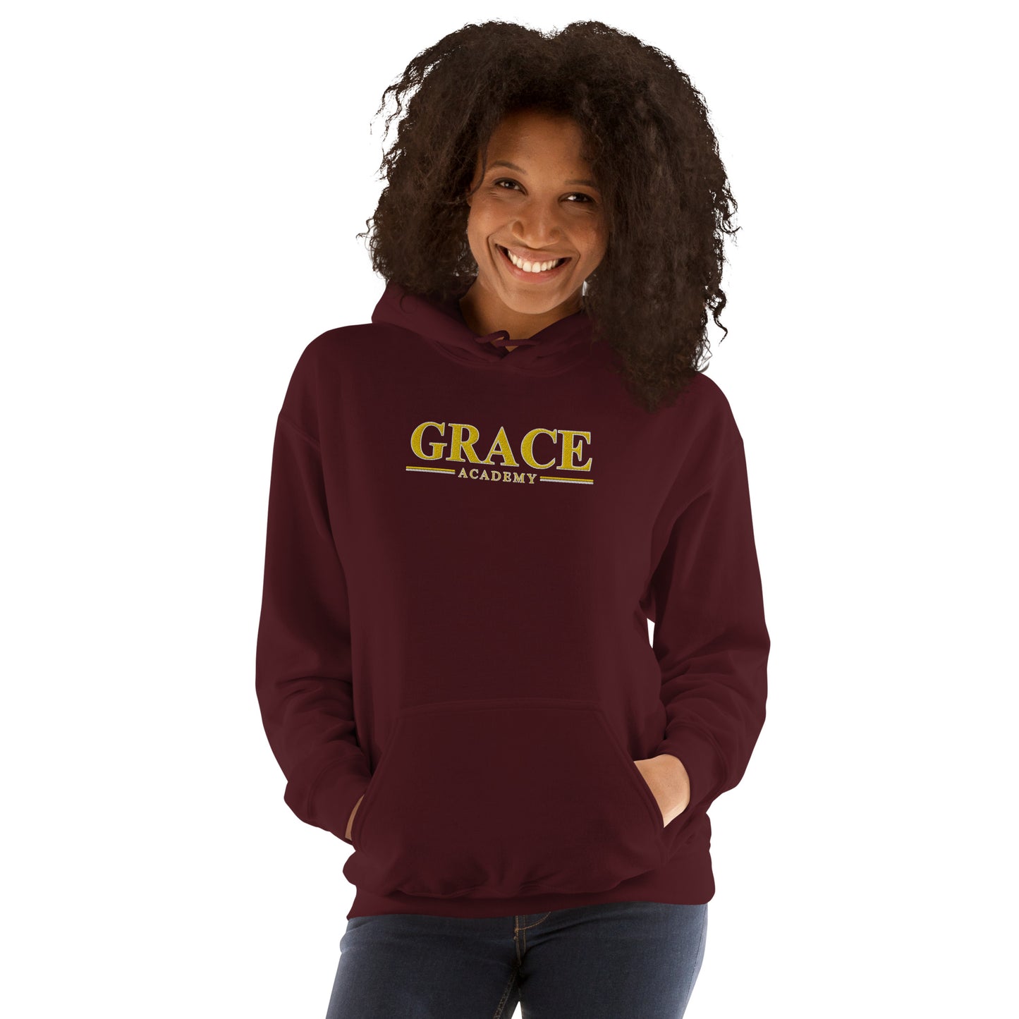 EMBROIDERED "ACADEMY" Maroon - Unisex Hooded Sweatshirt