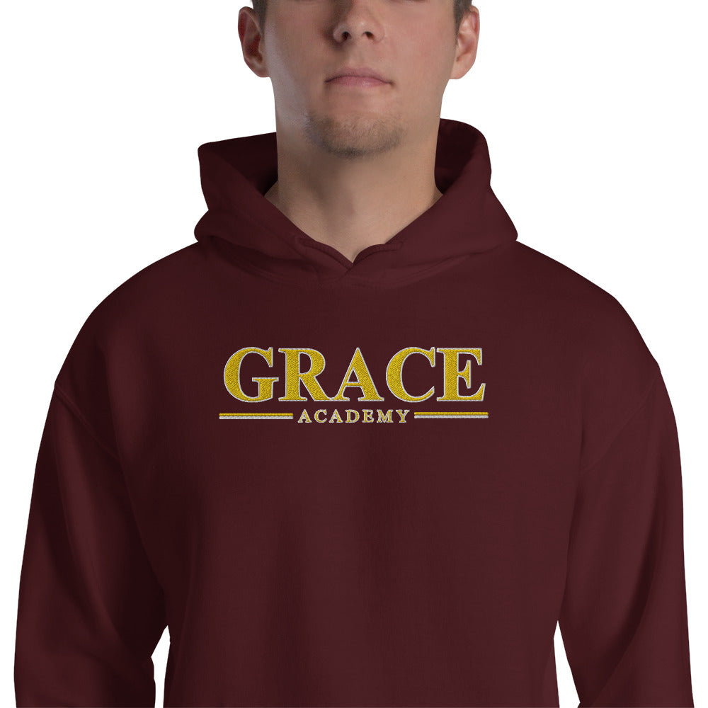 EMBROIDERED "ACADEMY" Maroon - Unisex Hooded Sweatshirt